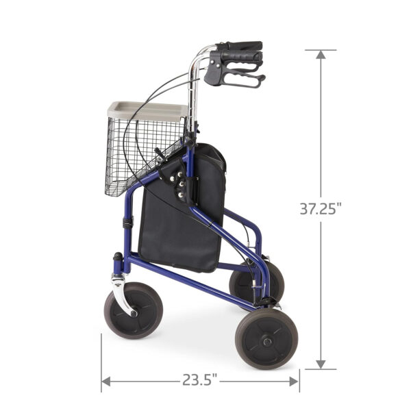 Medline 3-Wheel Ultralight Steel Rollator, Supports up to 275 lbs, 8″ wheels, Blue