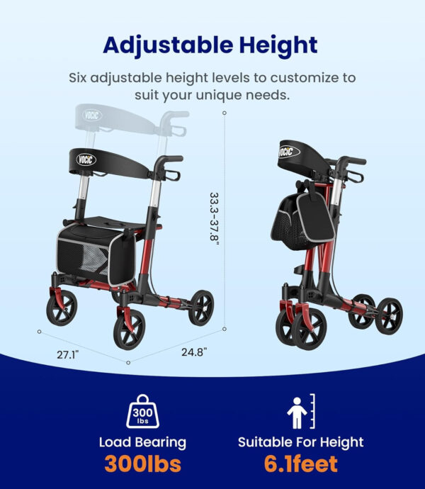 Walkers-for-Seniors-with-Seat, Lightweight Rollator Walker with Seat and Brakes, Folding Rolling Walker with Wheels, 4 Wheel Adult Walker Foldable, Bariatric Tall Walker All Terrain-2024 New