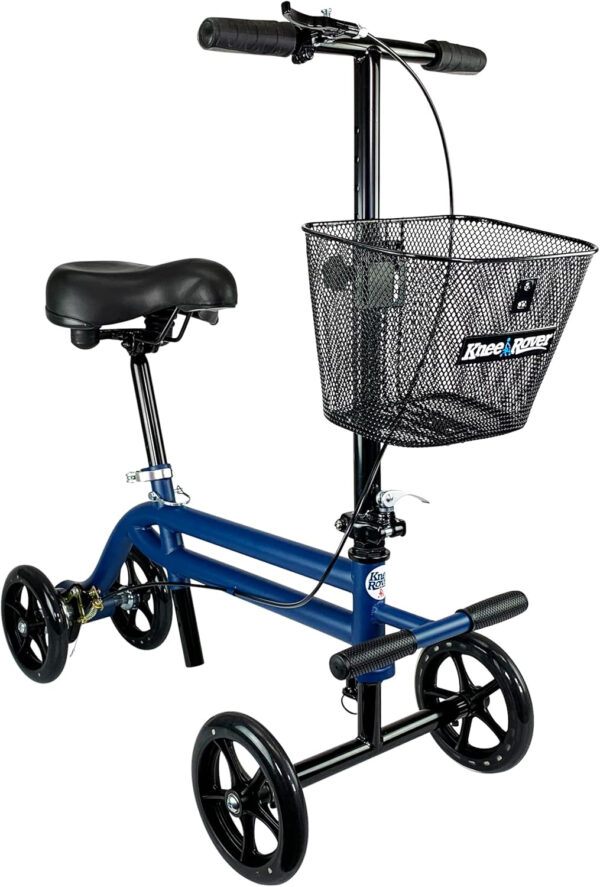 KneeRover Steerable Seated Scooter Mobility Knee Walker – Sitting Scooter with Leg Rest and Comfortable Gel Seat – Knee Walking Scooter Crutch Alternative for Leg, Ankle and Foot Injuries (Blue)