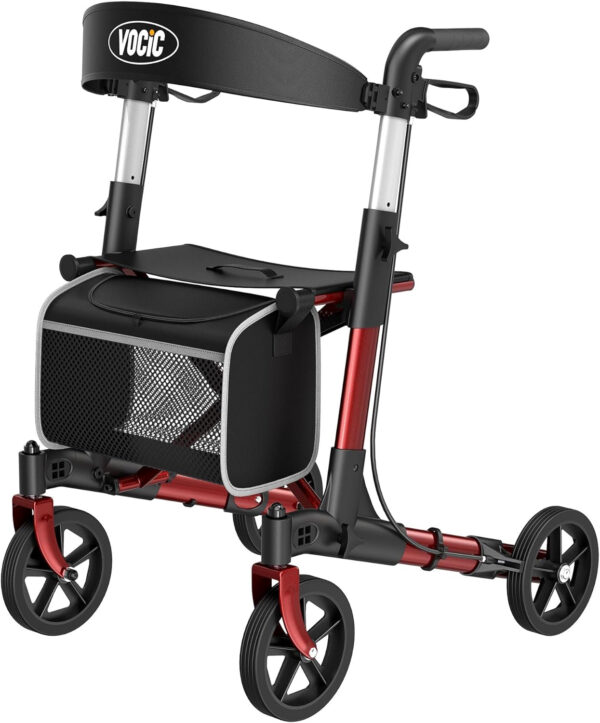 Walkers-for-Seniors-with-Seat, Lightweight Rollator Walker with Seat and Brakes, Folding Rolling Walker with Wheels, 4 Wheel Adult Walker Foldable, Bariatric Tall Walker All Terrain-2024 New