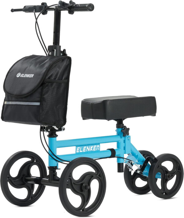 ELENKER Knee Scooter with Basket Dual Braking System for Ankle and Foot Injured Light Blue