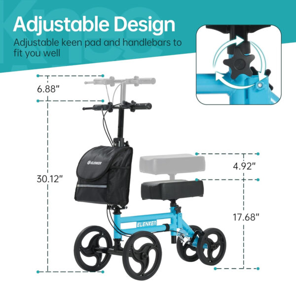 ELENKER Knee Scooter with Basket Dual Braking System for Ankle and Foot Injured Light Blue