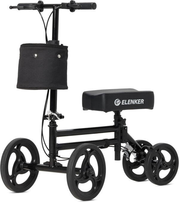 ELENKER Knee Scooter Economy Knee Walker with Dual Braking System for Injury or Surgery to The Foot, Ankle Injuries Bright Black