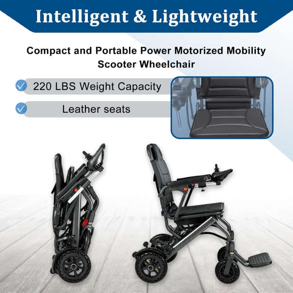 YIHAO Electric Wheelchairs for Adults, Portable Lightweight Foldable Power Wheelchairs, Weighs Only 30 lbs, Detachable Battery, Travel Motorized Wheelchair for Seniors, Airline Approved