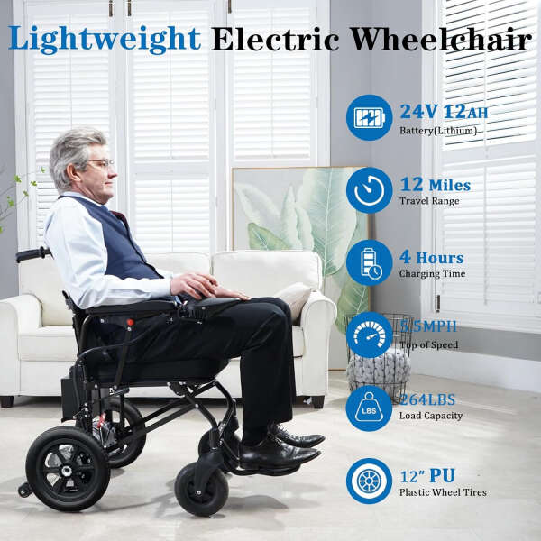 Lightweight Foldable Electric Wheelchairs for Adults, Intelligent Power Wheelchairs Motorized Wheelchair, Airline Approved – 12mi, Black