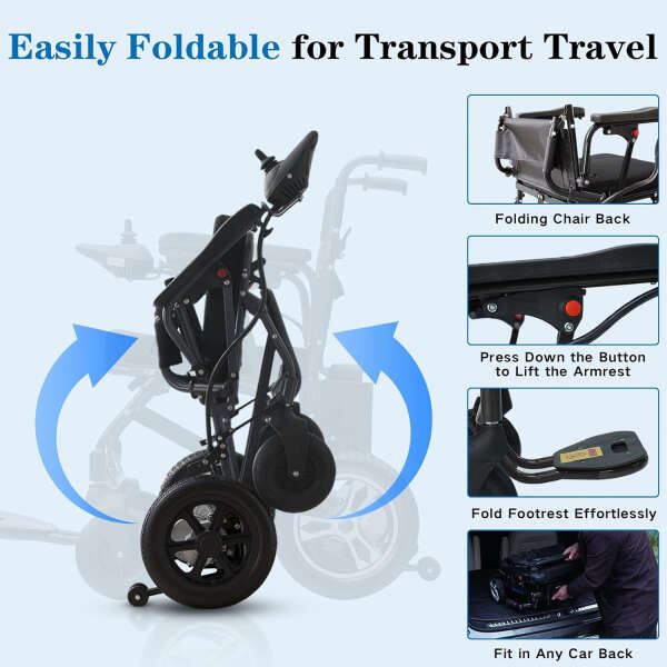 Lightweight Foldable Electric Wheelchairs for Adults, Intelligent Power Wheelchairs Motorized Wheelchair, Airline Approved – 12mi, Black