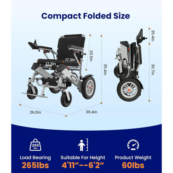 Electric-Wheelchairs-for-Adults, Lightweight-Electric-Wheelchair-Foldable, Folding Power Wheelchair, Handicap Motorized Mobility Scooters for Seniors, Powered Wheel Chair, All Terrain-FSA HSA