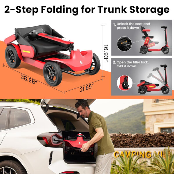 Foldable Mobility Scooter – Electric Scooter with Seat for Adults – Wheelchair Alternative – 25 Miles on 1 Charge, Enhanced Safety, Lightweight for Travel, LED, Basket, Charger Included