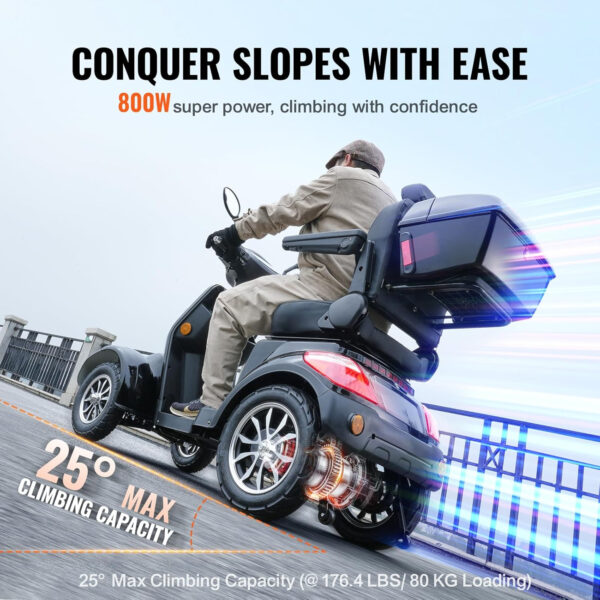 VEVOR Heavy Duty 4-Wheel Mobility Scooters for Seniors & Adults, 500lbs Capacity – 31 Miles 3-Speed Long Range, 800W All Terrain Electric Recreational Scooter Wheelchair with 25° Max Climbing Capacity