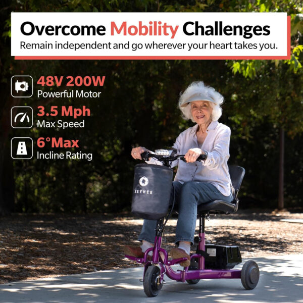 Folding Electric Mobility Scooter for Adults Seniors, 50 Lbs Lightweight Portable Electric Scooter, 8 Miles Range, 3.5 Mph, 2 Detachable Batteries, Height-Adjustable Seat, 300lb Weight Capacity