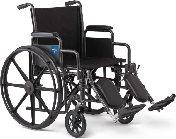 Medline Comfortable Folding Wheelchair with Swing-Back, Desk-Length Arms and Elevating Footrests, 20”W x 16”D Seat