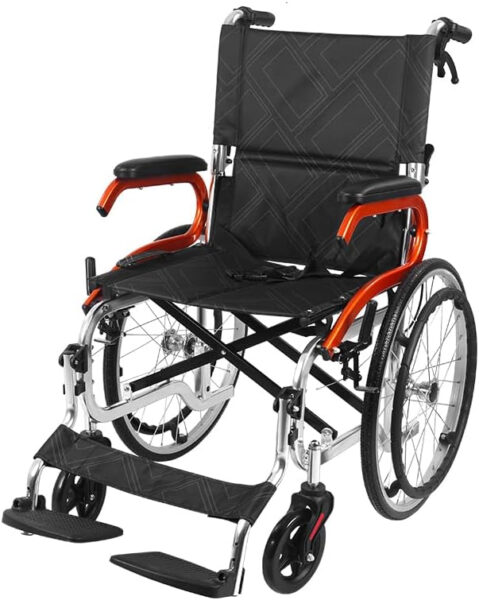 Portable Folding Wheelchair Ultra-Light Wheelchair with handbrake Self Propel Aluminium Wheelchair for The Elderly Manual Wheelchair Push Chair with 20-Inch Wheels