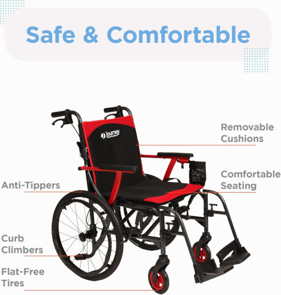 Journey SoLite C2 Ultra Lightweight Wheelchair for Adults – Foldable, Portable Manual Chair for Seniors – Frame Weighs Only 14 lbs – Patterned Frame