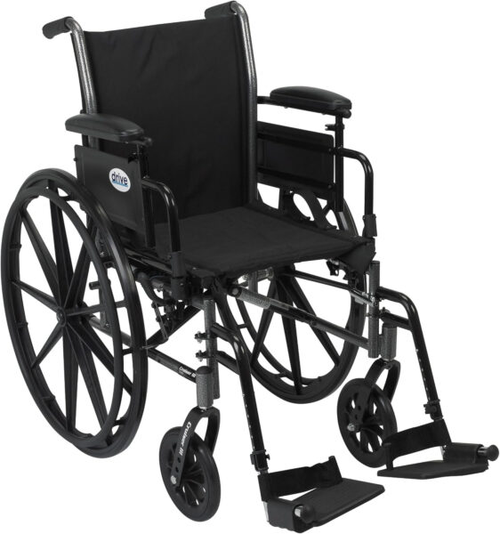 Drive Medical Cruiser III Light Weight Wheelchair with Flip Back Removable Arms, Adjustable Height Desk Arms, Swing Away Footrests, 20”