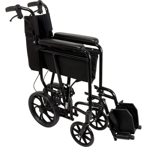 ProBasics Aluminum Transport Wheelchair With 19 Inch Seat – Foldable Wheel Chair For Transporting And Storage – 12-inch Rear Wheels For Smoother Ride, 300 LB Weight Capacity