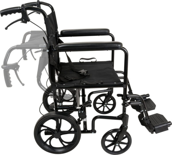 ProBasics Aluminum Transport Wheelchair With 19 Inch Seat – Foldable Wheel Chair For Transporting And Storage – 12-inch Rear Wheels For Smoother Ride, 300 LB Weight Capacity