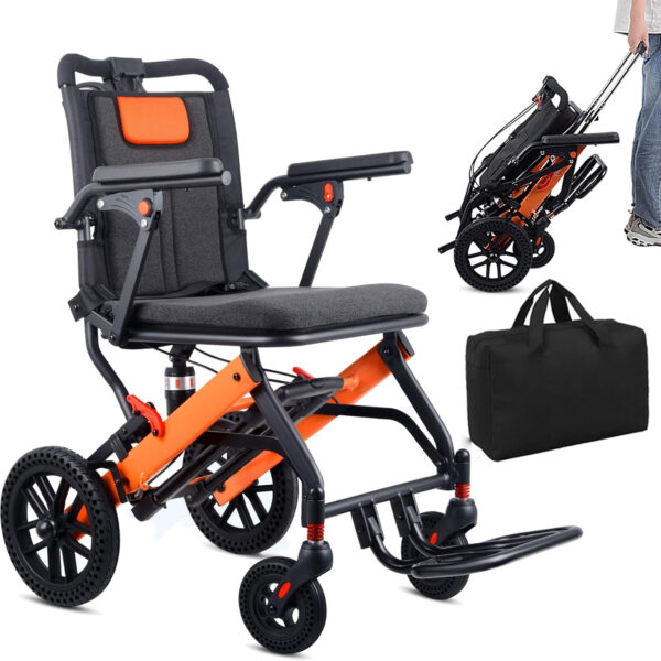 Upgraded Transport Wheelchair, Come with Telescopic Handle and Two Bags, Wheelchairs for Adults, Lightweight Transport Wheelchair, with Safety Belt