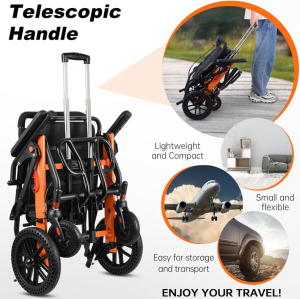 Upgraded Transport Wheelchair, Come with Telescopic Handle and Two Bags, Wheelchairs for Adults, Lightweight Transport Wheelchair, with Safety Belt