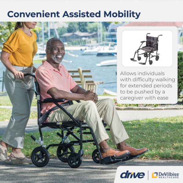 Drive Medical DFL19-BLK Fly-Lite Lightweight Folding Transport Wheelchair with Swing-Away Footrests, Black