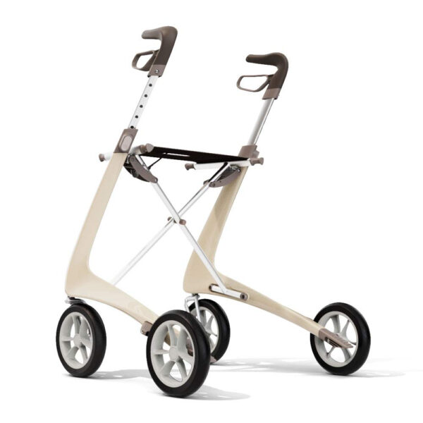 byACRE Carbon Ultralight Rollator Walker with Organizer Bag, Regular Track, 16.5″ x 24″ Seat (W x H), Oyster White