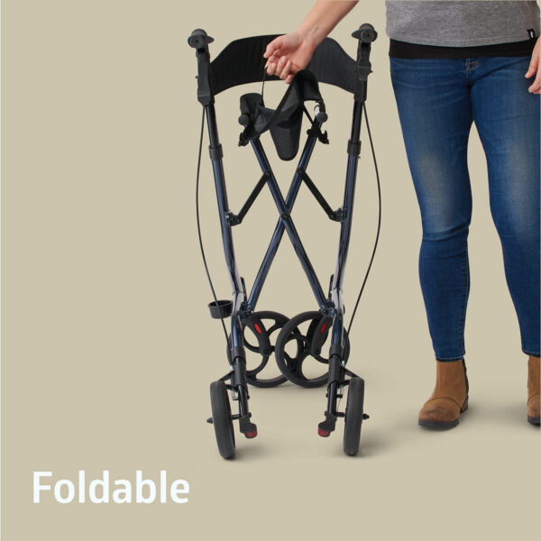 Medline Aluminum European Style Foldable Rollator with Backrest, 300 lbs. Capacity, Navy — For Foot & Leg Injuries & Post-Surgery, 1 Ct.