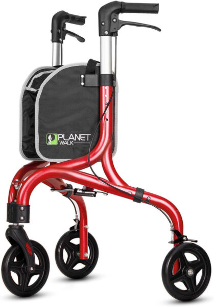 Planetwalk Premium 3 Wheel Rollator Walker for Seniors – Ultra Lightweight Foldable Walker for Elderly, Aluminum Three Wheel Mobility Aid, Brilliant Red