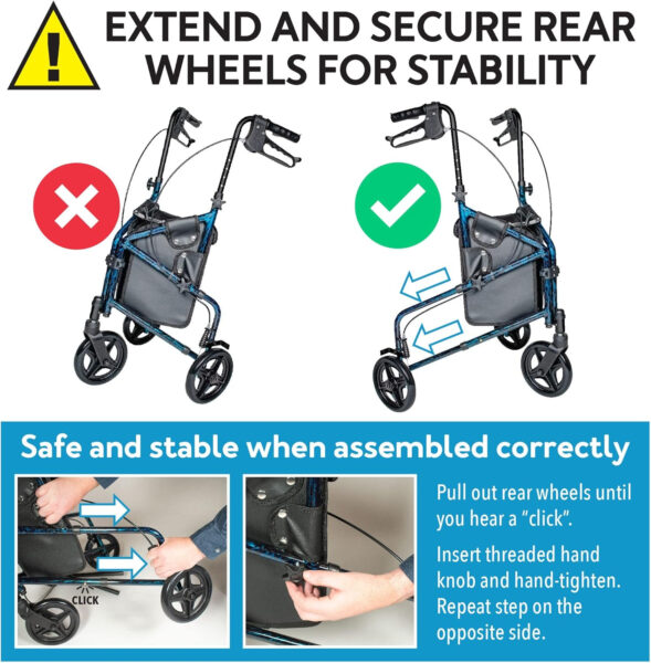 Carex 3 Wheel Walker for Seniors, Foldable, Rollator Walker with Three Wheels, Trio Walker with Height Adjustable Handles, Walker with Wheels, Folding Walker with Wheels.