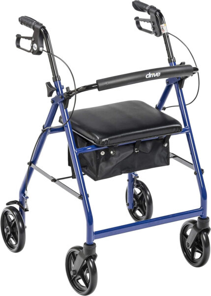 Drive Medical R728BL Foldable Rollator Walker with Seat, Blue