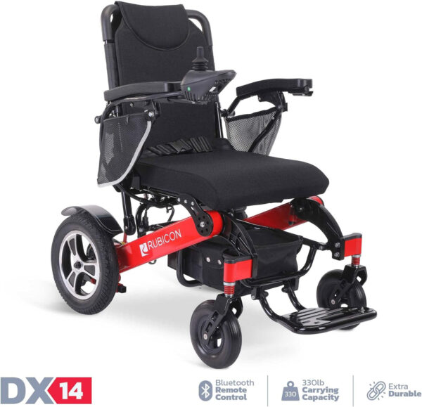 DX08 Rubicon – Puncture-Free Wheels Electric Wheelchair with Longest Range 25 Miles, Powerful 600W Motors, Airline Approved Electric Wheelchair with Dual 12AH Lithium Batteries