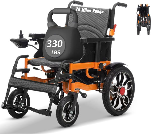 20 Miles All Terrain Electric Wheelchairs for Adults,20″ Seat Width Compact Portable Motorized Wheelchair for Seniors,Intelligent Folding Power Wheelchair Travel Motorized Mobility Scooters