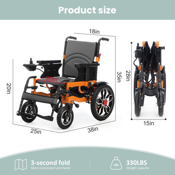 20 Miles All Terrain Electric Wheelchairs for Adults,20″ Seat Width Compact Portable Motorized Wheelchair for Seniors,Intelligent Folding Power Wheelchair Travel Motorized Mobility Scooters