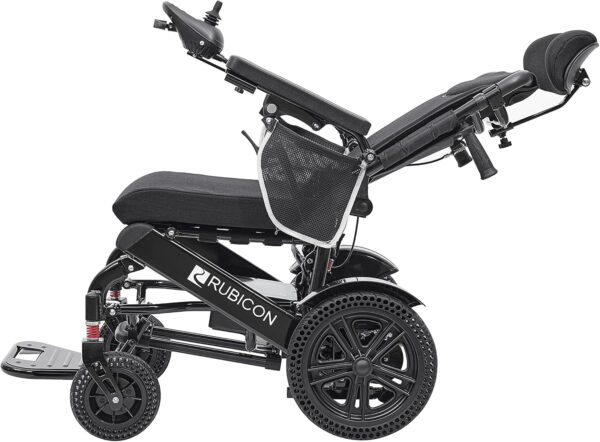 Rubicon DX11 – Reclining Foldable Electric Wheelchairs for Adults – Longest Range 25 Miles of Freedom: Airline Approved Deluxe Electric Wheelchair with Dual 12AH Lithium Batteries, 600W Motor (Black)