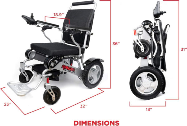 Porto Mobility Ranger Discovery XL Wide Seat Lightweight Foldable Weatherproof Electric Wheelchair, Portable, only 50 lbs Powerful Motors All Terrain Folding Power Wheelchair (XL Wide Seat)