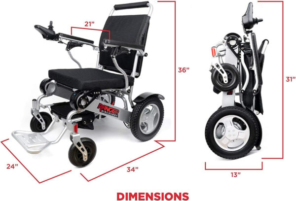 Porto Mobility Ranger Discovery XL Wide Seat Lightweight Foldable Weatherproof Electric Wheelchair, Portable, only 50 lbs Powerful Motors All Terrain Folding Power Wheelchair (XL Wide Seat)