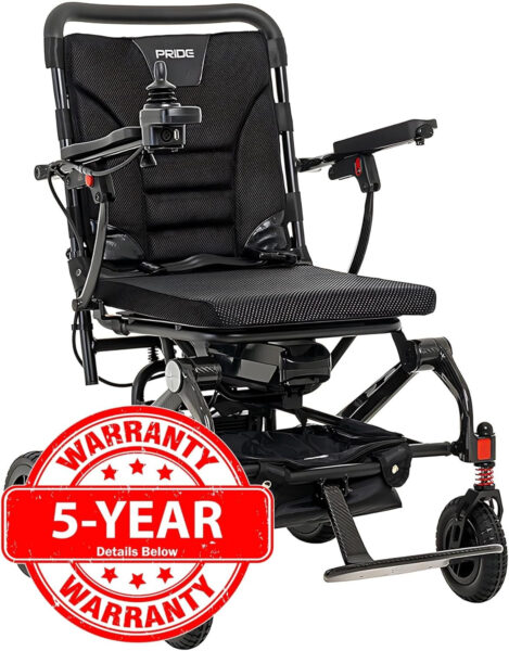 Pride Mobility Jazzy Carbon Power Chair – Electric Wheelchair for Adults, 300 Lbs Weight Capacity, 12 Ah Battery, Black, 17″x17″ Black Foam Seat