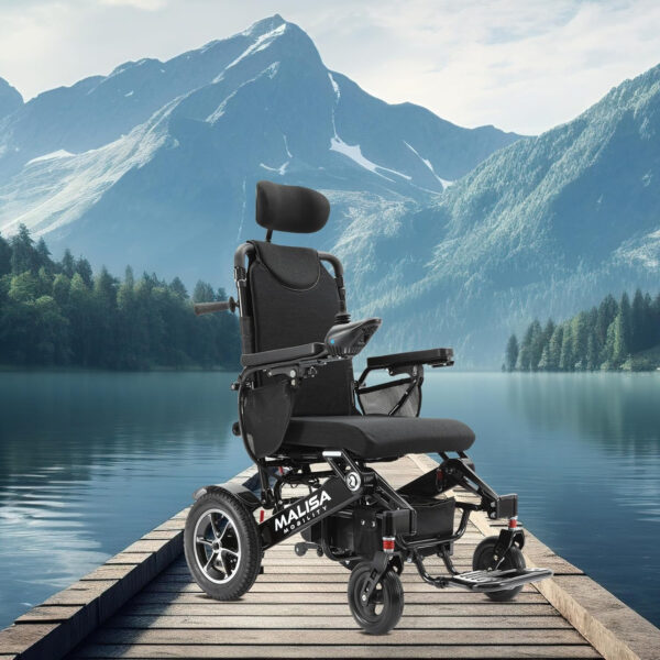 MALISA Electric Wheelchair, Foldable Lightweight All Terrain Power Wheelchairs for Adults, Auto Reclining Backrest, Motorized Wheel Chair, Lightweight All Terrain Wheelchairs (Black Frame)