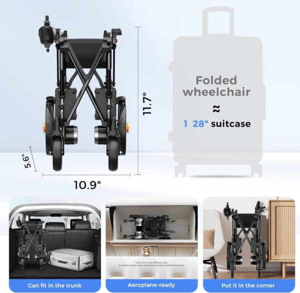 Electric Wheelchair, Foldable Wheelchair Lightweight for Adults, Motorized Wheelchair with Powerful Motor and Long Travel Range, All Terrain Electric Wheelchair for Seniors