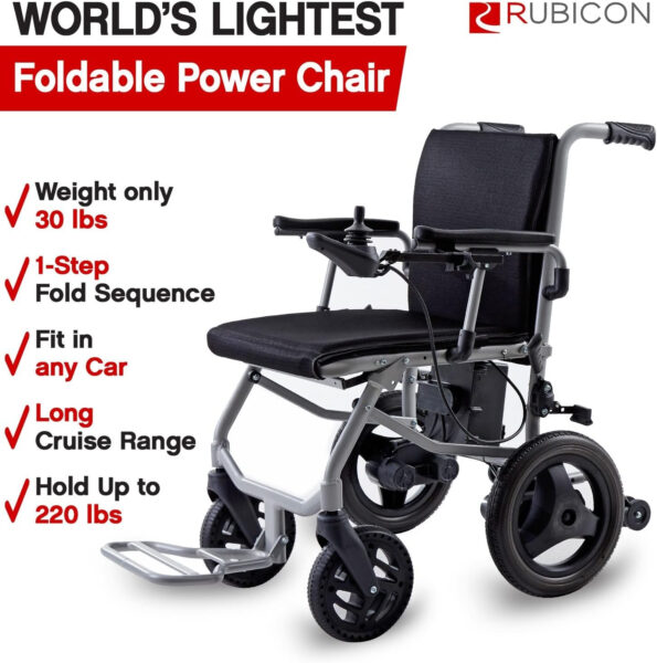 Rubicon DX04 World’s Lightest (only 30lbs) Foldable Electric Wheelchair – Travel Size – Airline Approved – User Friendly – 10 mi Cruise Range – Ships from USA – Serviced in USA