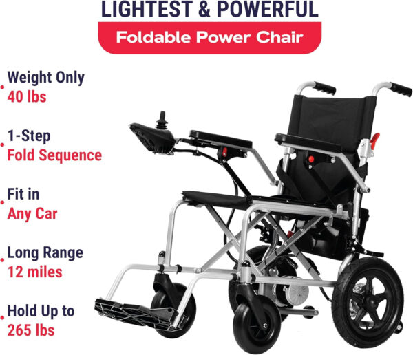 Rubicon DX03- Lightweight (Only 40lbs) Foldable Electric Wheelchair for Seniors – 12 mi Long Cruise Range with 500W Powerful Motor – Airline Approved with Detachable Battery (Model3)