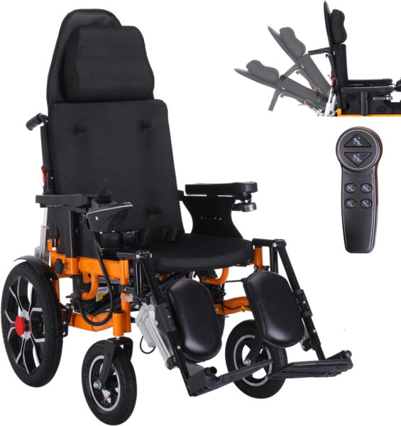 Reclining Foldable Electric Wheelchair,Comfortable Electric Wheelchair for Adults,Full Reclining Power Wheelchairs with High Back Removable Headrest,Easy Folding Portable Lightweight Wheelchair-20Mile