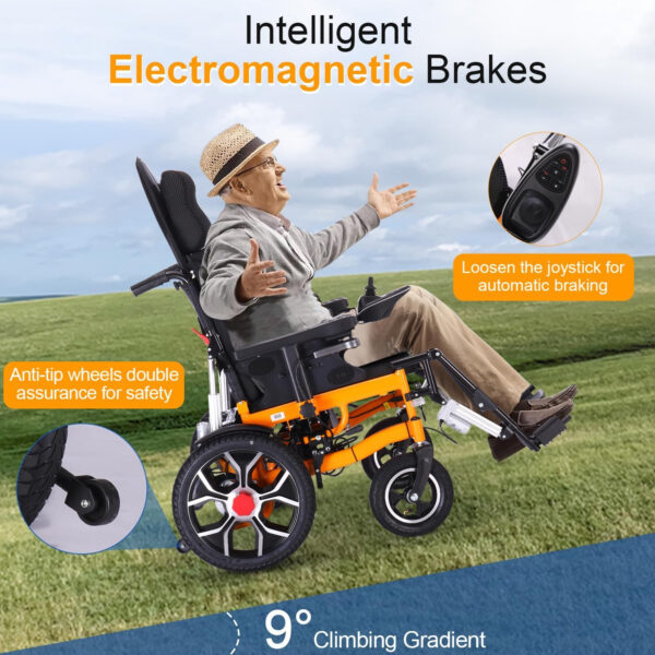 Reclining Foldable Electric Wheelchair,Comfortable Electric Wheelchair for Adults,Full Reclining Power Wheelchairs with High Back Removable Headrest,Easy Folding Portable Lightweight Wheelchair-20Mile