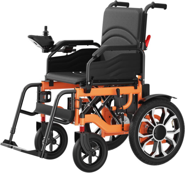 Electric Wheelchair for Adults Power Wheelchairs Lightweight Foldable All Terrain Motorized Wheelchair for Seniors Compact Portable 15 Miles Long Travel Range (Orange)