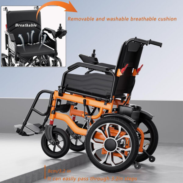 Electric Wheelchair for Adults Power Wheelchairs Lightweight Foldable All Terrain Motorized Wheelchair for Seniors Compact Portable 15 Miles Long Travel Range (Orange)