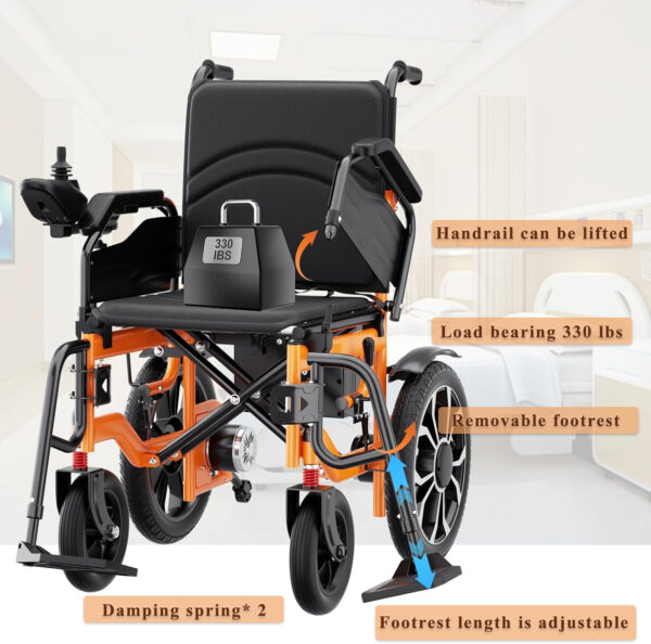 Electric Wheelchair for Adults Power Wheelchairs Lightweight Foldable All Terrain Motorized Wheelchair for Seniors Compact Portable 15 Miles Long Travel Range (Orange)