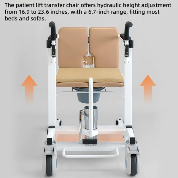 Hydraulic Patient Lift Transfer Chair for Home – 400 lb Capacity, 180° Split Seat & Commode Wheelchair for Seniors & Disabled, Easy to Use for Transfers from Beds, Toilets, Shower & Cars