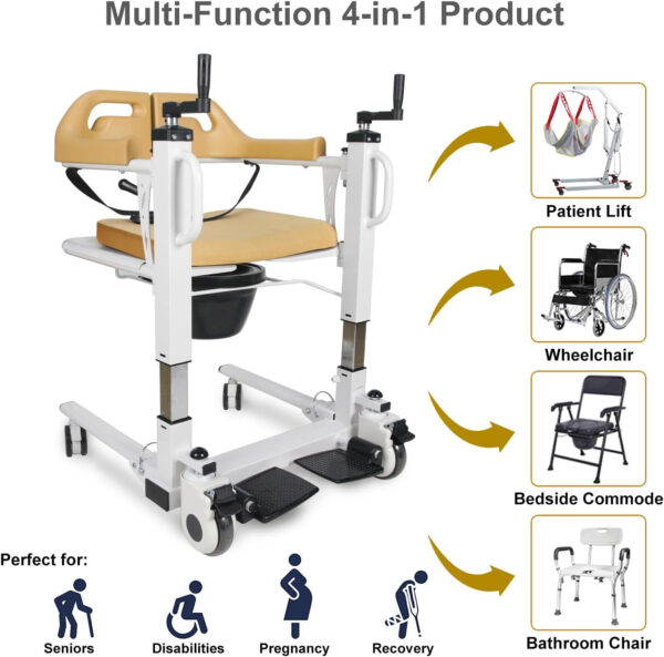 Patient Lift Transfer Chair for Home, 4 in 1 Portable Transfer Chair for Senior Adults, Bed to Toilet Transfer Lift, Ships from USA – Weight Capacity 290 lb – Easy to Use