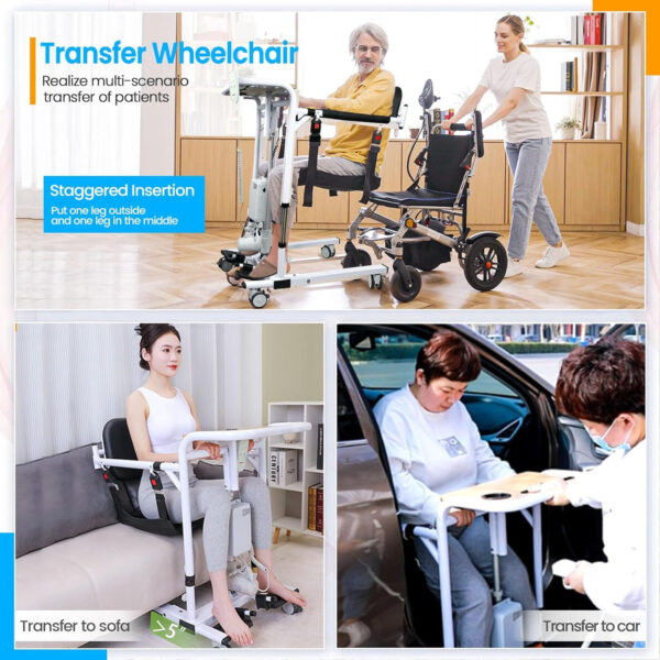 Electric Patient Lift Transfer Chair, Height Adjustable Transfer Lift Wheelchair, Folding Portable Patient Lift for Home,Transfer Chairs for Seniors, Car Transfer Lift for Handicap