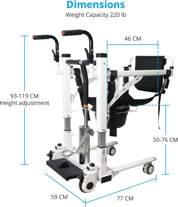 Patient Lift Transfer Chair – Hydraulic Hoyer Lift, 180° Split Seat, Bathroom Wheelchair with Potty, Portable Elderly Lift, Bedside Commode Chair