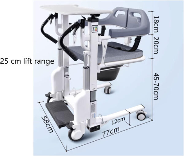 Lift Wheelchair Electric Lift Aid Transport Chair Steel Patient Lift Wheelchair with 180° Split Seat, Tray and Bedpan