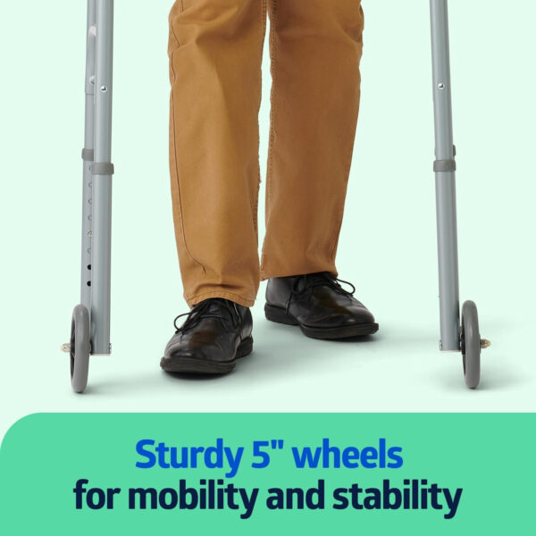 Medline Lightweight Folding Walkers for Seniors, Adults with 5” Wheels, Steel Frame Supports up to 400 lbs.